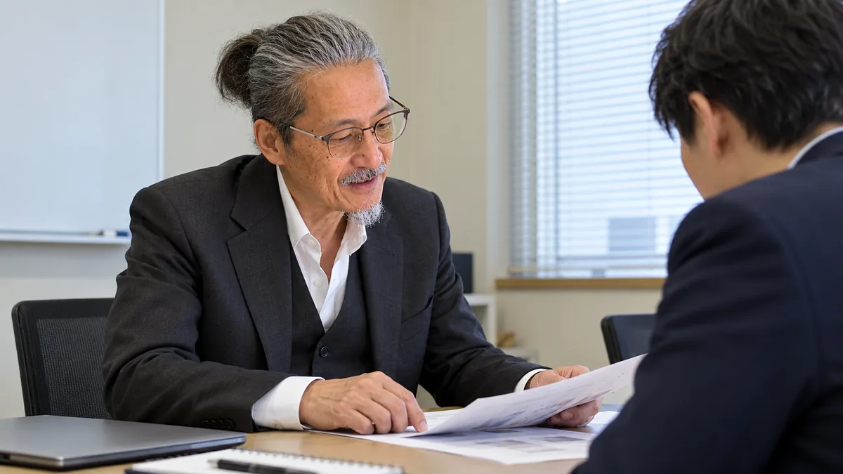 資料を指しながら相談者と話す堂本晃聖